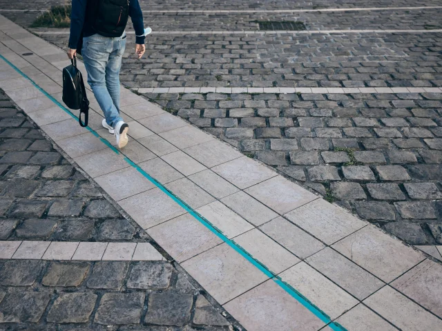 Blue line route in Angers city centre