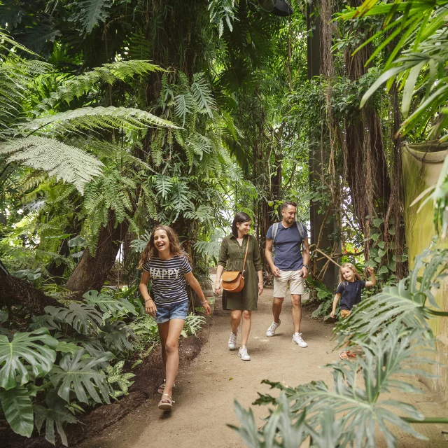 Family in a a greenhouse at Terra Botanica