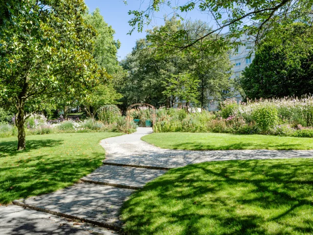 Chemins dans le jardin des plantes à Angers sous le soleil