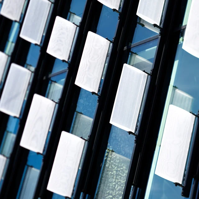 Focus on the façade of the Angers Convention Centre.