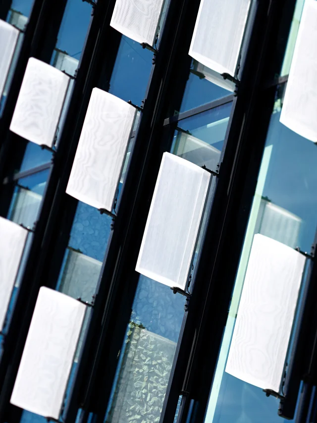 Focus on the façade of the Angers Convention Centre.