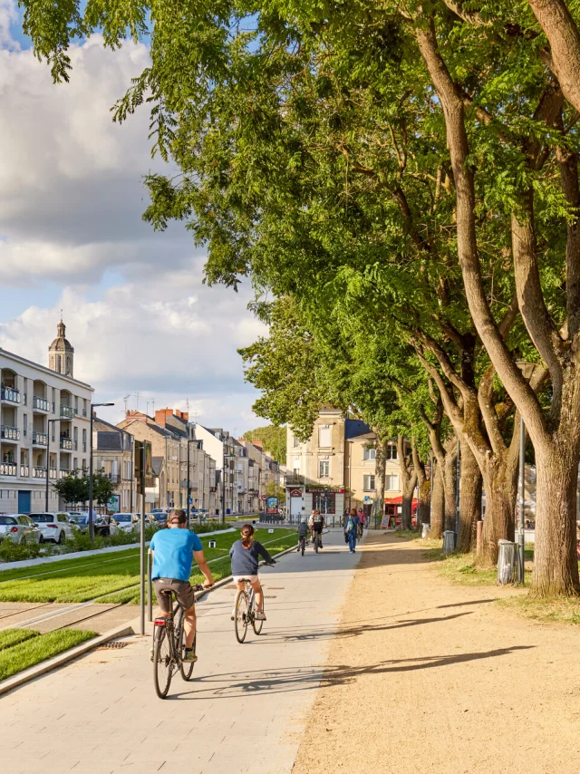 2 vélos passant le long de la ligne de tram