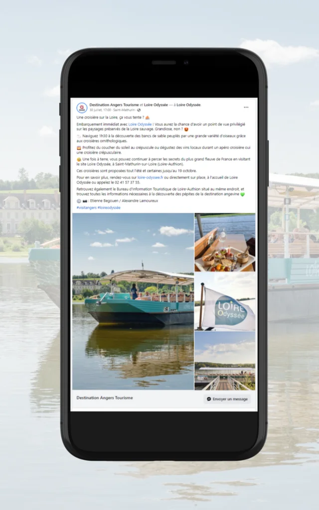 valorisation des micro destinations d'Angers Loire Métropole à travers un dispositif digital, ici des exemples de publications sur les réseaux sociaux.